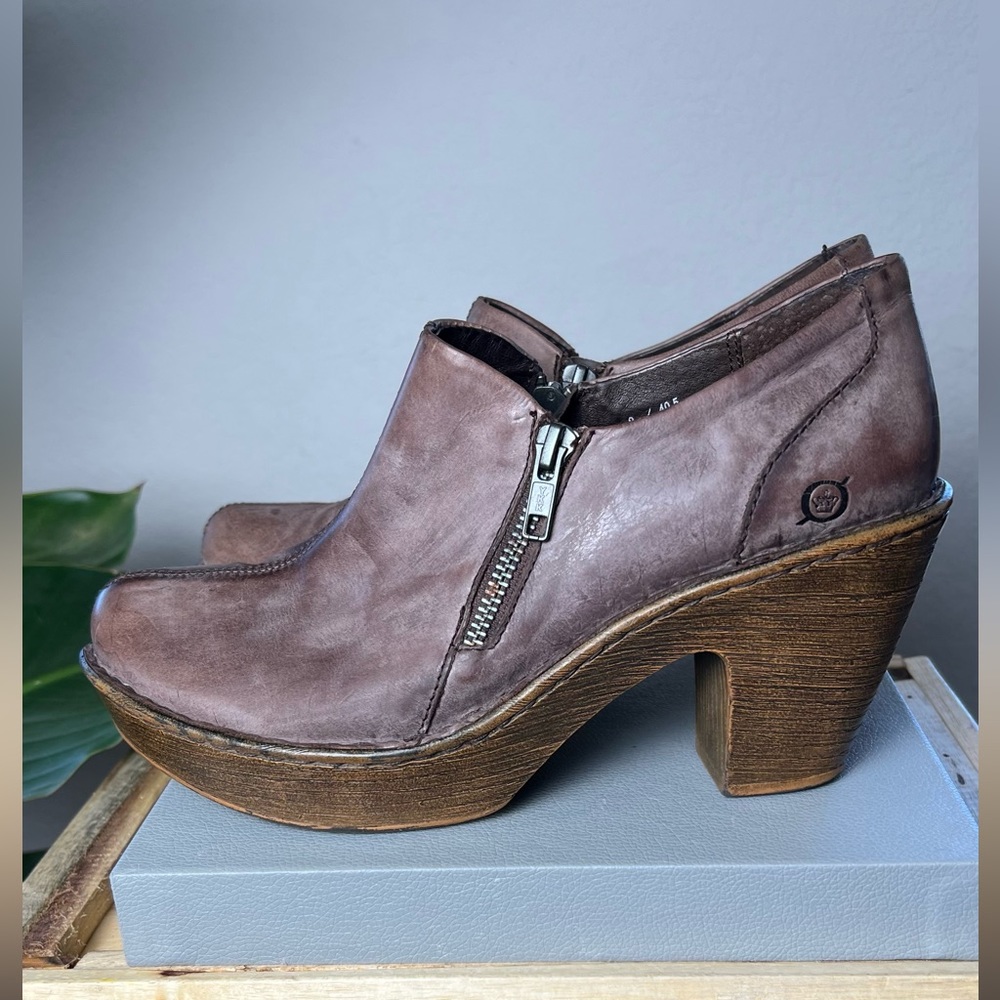 Born Brown Leather Platform Ankle Booties